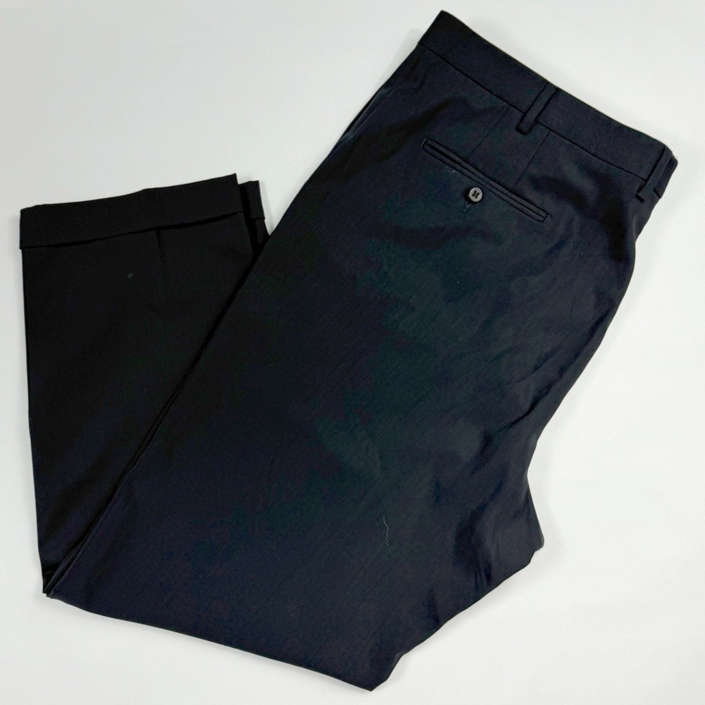 Zanella Todd Mens Dress Pants 42x30 Navy Blue Virgin Wool Flat Front Made Italy